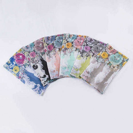 Linen Lightweight Peony Chiness Watercolor Painting Scarf Summer Breathable Flower Shawl For Women