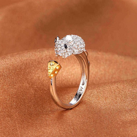 Lovely Chinese Zodiac Gold Rings Animals Rhinestones Silver Adjustable Rings for Girls Women