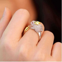 Lovely Chinese Zodiac Gold Rings Animals Rhinestones Silver Adjustable Rings for Girls Women