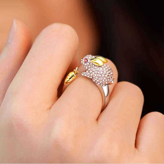 Lovely Chinese Zodiac Gold Rings Animals Rhinestones Silver Adjustable Rings for Girls Women