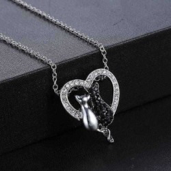 Lovely Couple Cats Heart Crystal Pendant Jewelry Women Necklace Gift