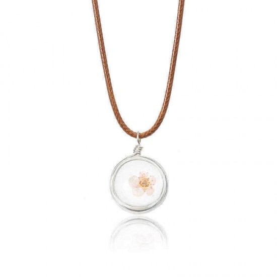 Lovely Dried Flowers Crystal Ball Pendant Wax Rope Clavicle Necklaces