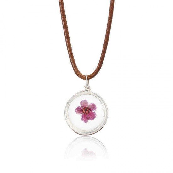 Lovely Dried Flowers Crystal Ball Pendant Wax Rope Clavicle Necklaces