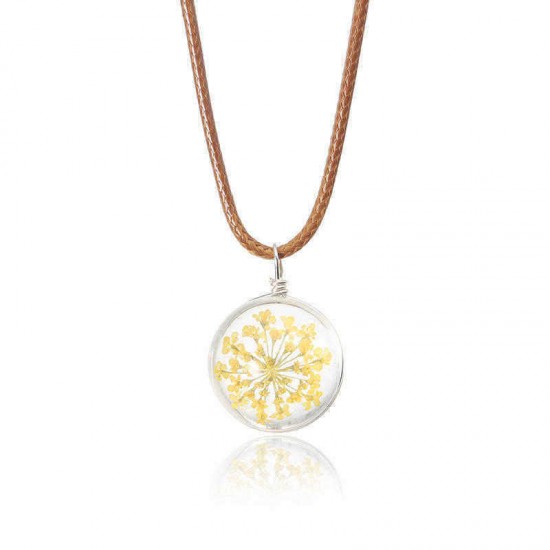 Lovely Dried Flowers Crystal Ball Pendant Wax Rope Clavicle Necklaces