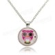 Lovely Owl Animal Glass Cabochon Silver Chain Pendant Necklace