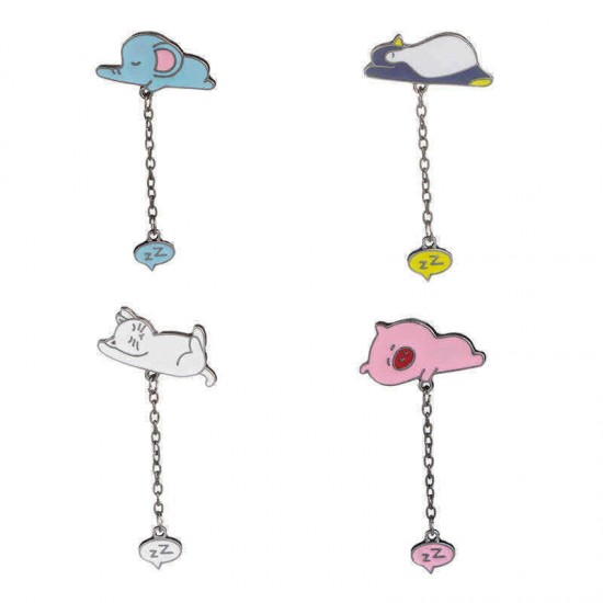 Lovely Sleeping Animals Penguin Pig Elephant Cat Cartoon Metal Backpack Brooch Kid's Brooches Pins