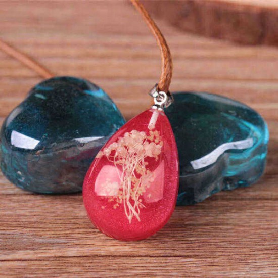 Luminous Resin Dried Flower Charm Neckalce Water Drop Pendant Crystal for Women