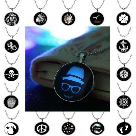 Luminous Steampunk Skull Glow Light Charm Men Women Necklace