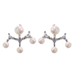 Luxury 925 Sterling Silver Dazzling Zirconia Pearl Beaded Stud Earring for Women