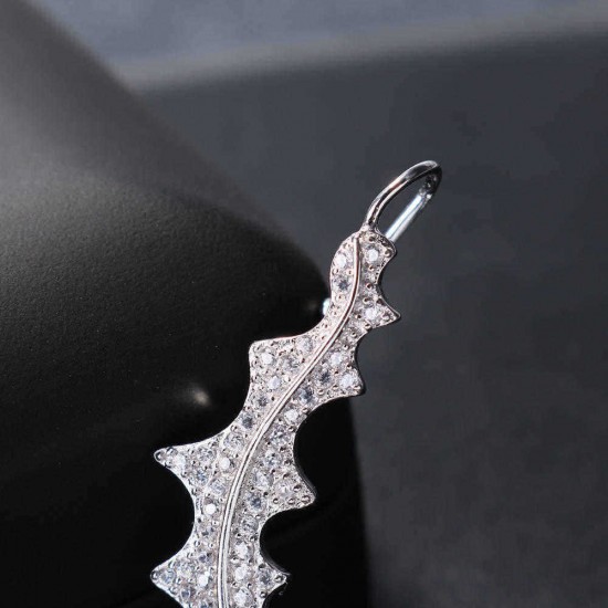 Luxury 925 Sterling Silver Earrings Leaf Full Zirconia Ear Cuff Piercing Earrings for Women