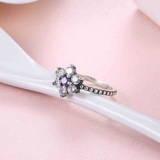 Luxury 925 Sterling Silver Rings Flower Zirconia Engagement Ring Valentine's Day Gift for Girl Women