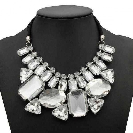 Luxury Big Crystal Statement Geometry Ribbon Chain Chunky Necklace