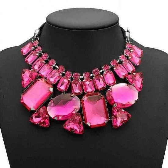 Luxury Big Crystal Statement Geometry Ribbon Chain Chunky Necklace