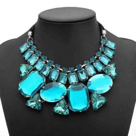 Luxury Big Crystal Statement Geometry Ribbon Chain Chunky Necklace