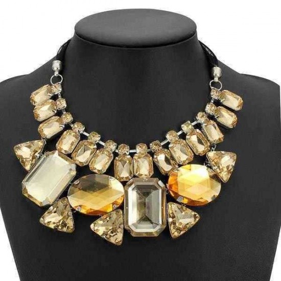 Luxury Big Crystal Statement Geometry Ribbon Chain Chunky Necklace