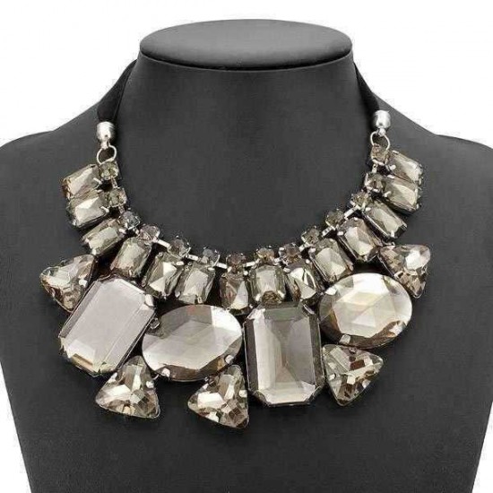 Luxury Big Crystal Statement Geometry Ribbon Chain Chunky Necklace