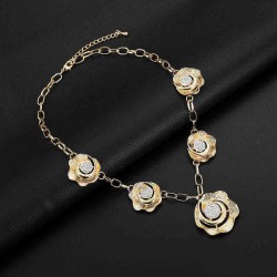 Luxury Bridal Jewelry Set Rhinestone 18K Gold Flower Charm Necklaces Earrings Jewelry for Women