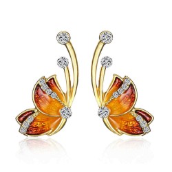 Luxury Butterfly Gold Earring Sweet Ceramic Rhinestones Crystal Ear Stud Gift for Women