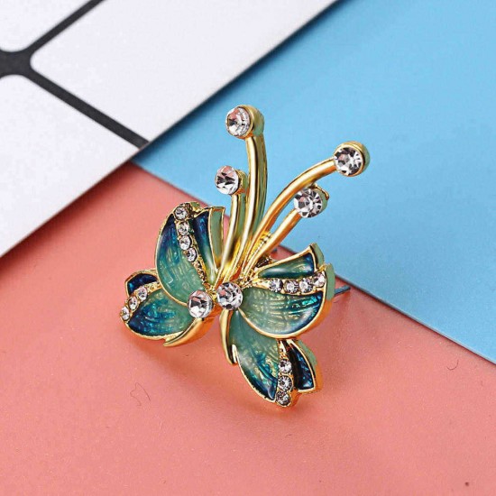 Luxury Butterfly Gold Earring Sweet Ceramic Rhinestones Crystal Ear Stud Gift for Women