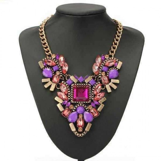 Luxury Crystal Water Drop Flower Choker Statement Pendant Necklace