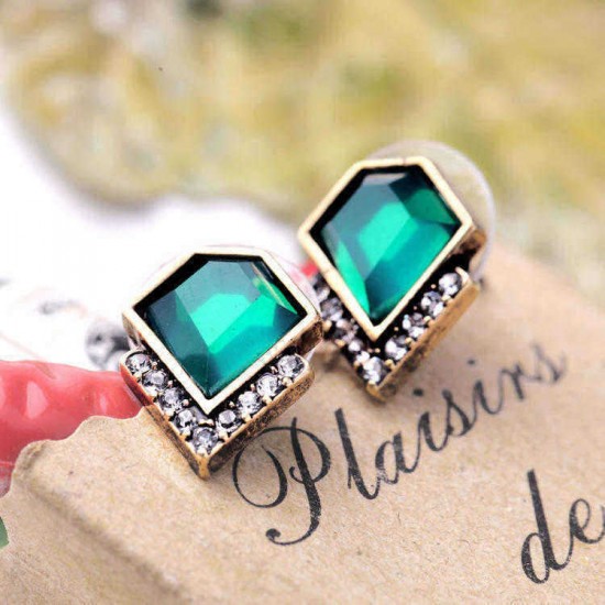 Luxury Emerald Lady Earring Rhinestone Ear Stub For Elegant Women