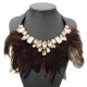 Luxury Feather Crystal Pendant Statement Ribbon Collar Choker Necklace