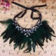 Luxury Feather Crystal Pendant Statement Ribbon Collar Choker Necklace