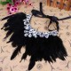 Luxury Feather Crystal Pendant Statement Ribbon Collar Choker Necklace