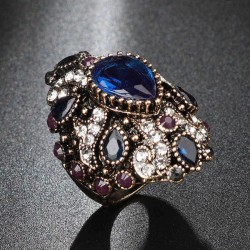 Luxury Finger Ring Colorful Water Drop Crystal Geometric Gold Plated Rings Ethnic Jewelry for Women