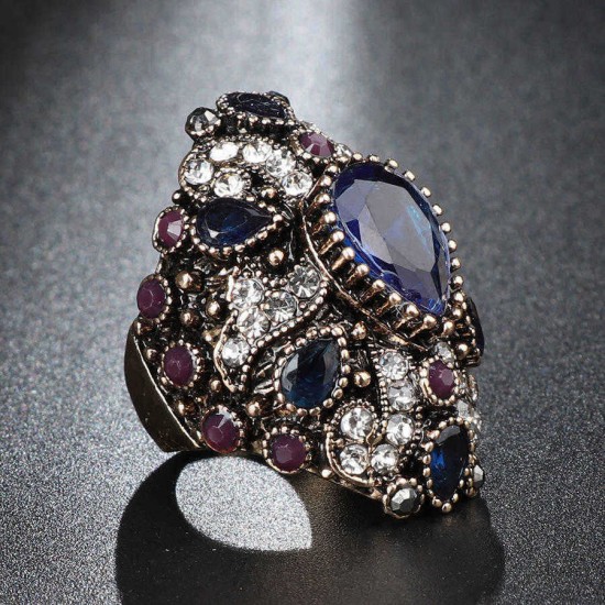 Luxury Finger Ring Colorful Water Drop Crystal Geometric Gold Plated Rings Ethnic Jewelry for Women