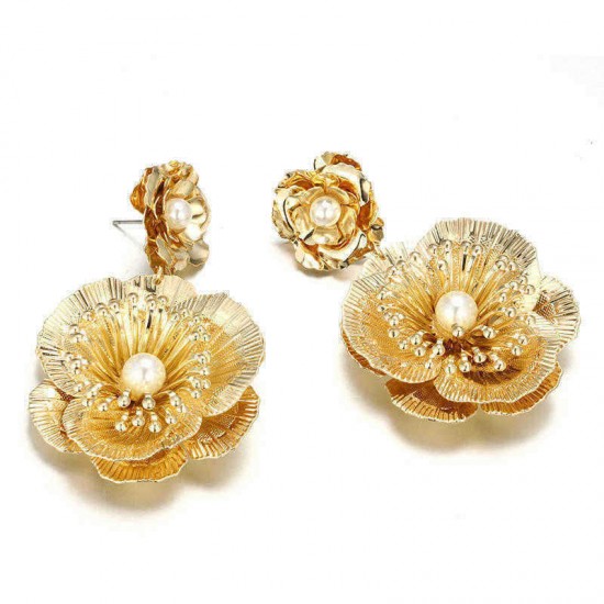 Luxury Flower Vintage Pearls Big Dangle Earrings Jewelry  Earring Gift For Women