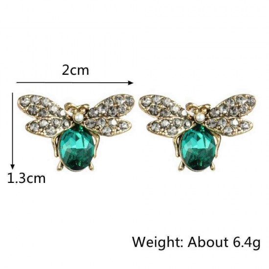 Luxury Oktant Rhinestone Crystal Ear Stud 18K Gold Plated Bees Earring Insect Piercing Earrings