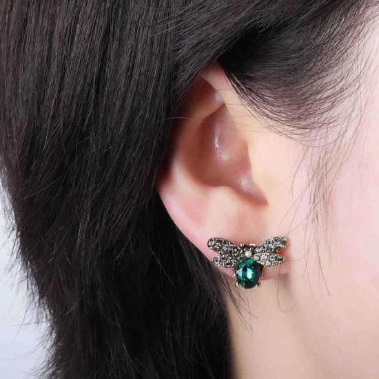 Luxury Oktant Rhinestone Crystal Ear Stud 18K Gold Plated Bees Earring Insect Piercing Earrings