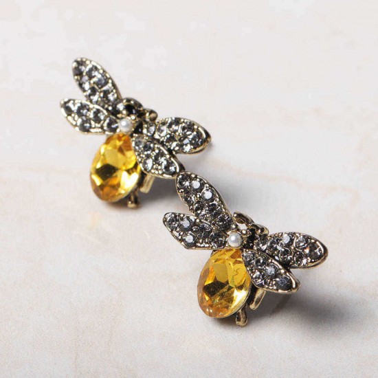 Luxury Oktant Rhinestone Crystal Ear Stud 18K Gold Plated Bees Earring Insect Piercing Earrings