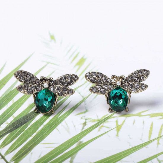 Luxury Oktant Rhinestone Crystal Ear Stud 18K Gold Plated Bees Earring Insect Piercing Earrings