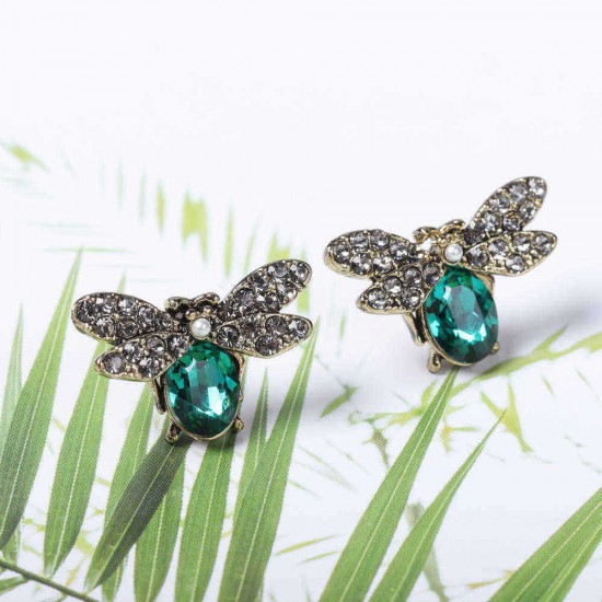 Luxury Oktant Rhinestone Crystal Ear Stud 18K Gold Plated Bees Earring Insect Piercing Earrings