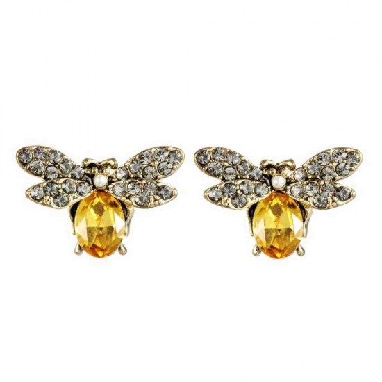 Luxury Oktant Rhinestone Crystal Ear Stud 18K Gold Plated Bees Earring Insect Piercing Earrings