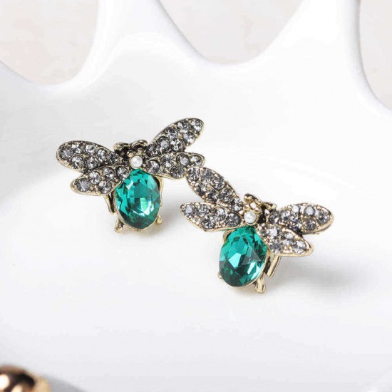 Luxury Oktant Rhinestone Crystal Ear Stud 18K Gold Plated Bees Earring Insect Piercing Earrings