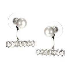 Luxury Pearl Rhinestones Silver Earring Cute Ear Jacket Stud Gift for Girls Women