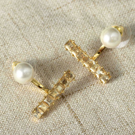 Luxury Pearl Rhinestones Silver Earring Cute Ear Jacket Stud Gift for Girls Women