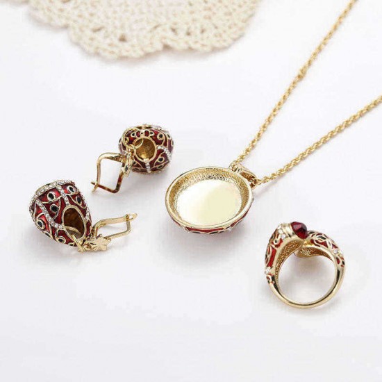 Luxury Red Crystal Statement Ring Charm Necklaces Star Drop Earrings Bridal Jewelry Set for Women