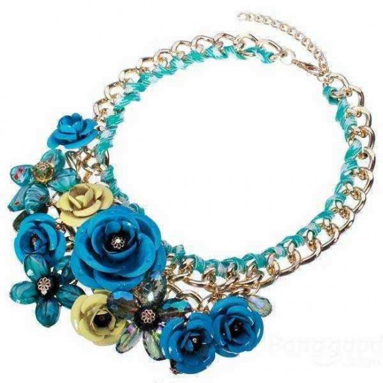 Luxury Resin Beads Metal Flower Statement Choker Necklace Multicolor