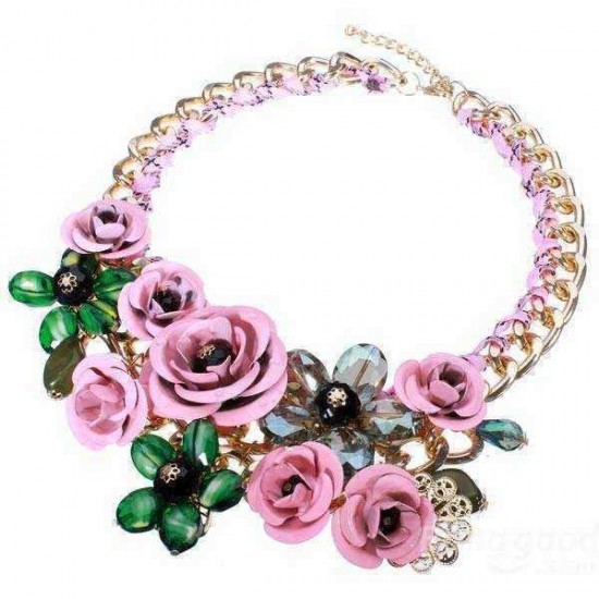 Luxury Resin Beads Metal Flower Statement Choker Necklace Multicolor