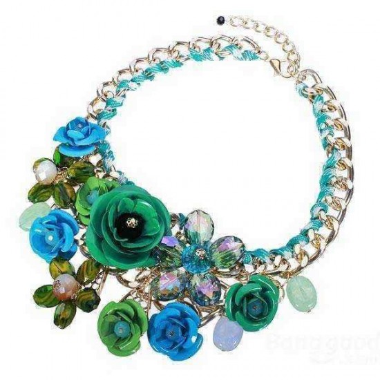 Luxury Resin Beads Metal Flower Statement Choker Necklace Multicolor