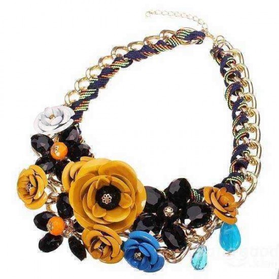 Luxury Resin Beads Metal Flower Statement Choker Necklace Multicolor