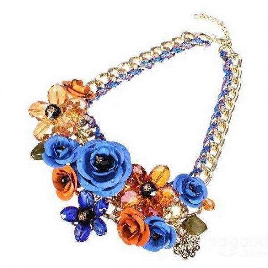 Luxury Resin Beads Metal Flower Statement Choker Necklace Multicolor