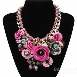 Luxury Resin Beads Metal Flower Statement Choker Necklace Multicolor