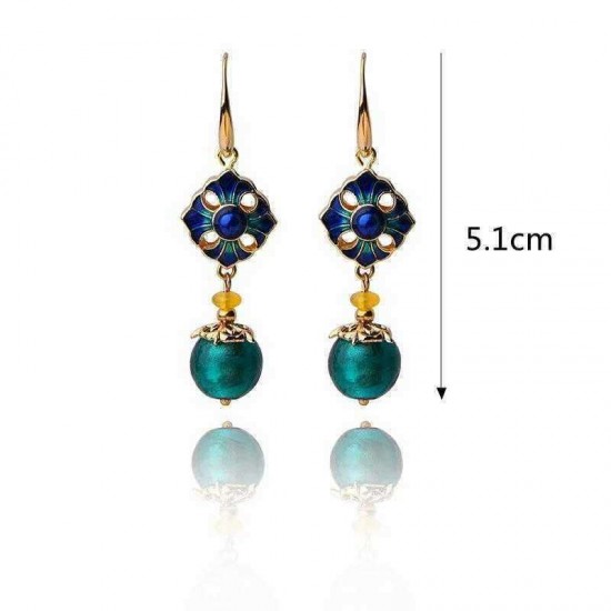 Luxury Retro Dangle Earrings Cloisonne Flower Agate Handmade Gold Earring for Women Ethnic Jewelry