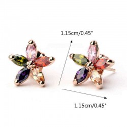 Luxury Rose Gold Earring Colorful Zirconia Flower Stud Earrings Classic Fine Jewelry for Women