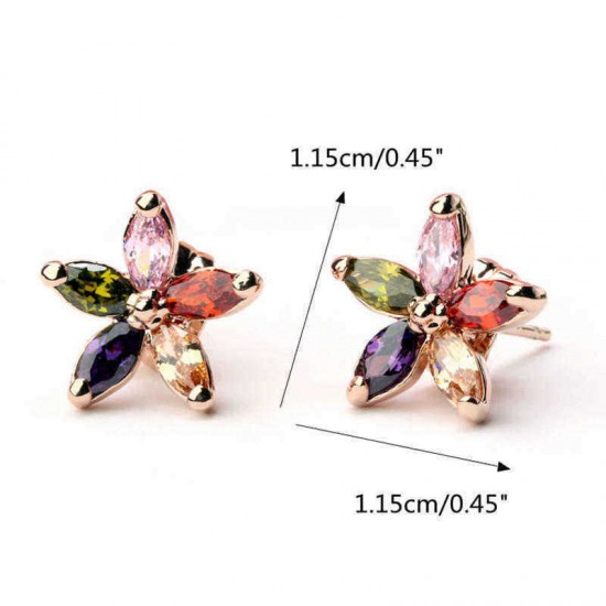 Luxury Rose Gold Earring Colorful Zirconia Flower Stud Earrings Classic Fine Jewelry for Women